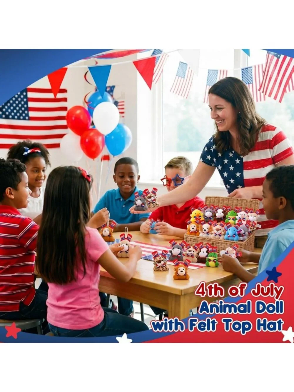 36 Pcs Mini Patriotic Stuffed Animals - 4th of July Plushies & Keychains